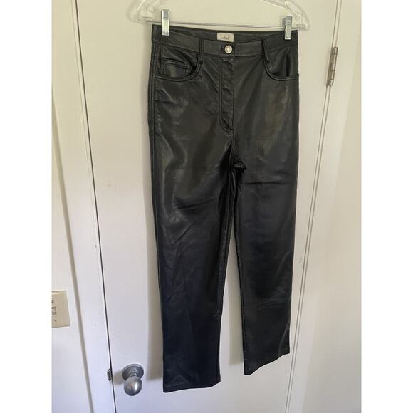 Wilfred Aritzia Melina Vegan Leather High waisted straight leg Pant size 4 - Picture 3 of 7